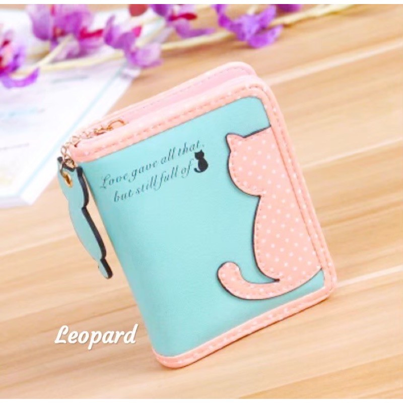 Dompet kucing polkadot size mini/dompet wanita /dompet lipat murah