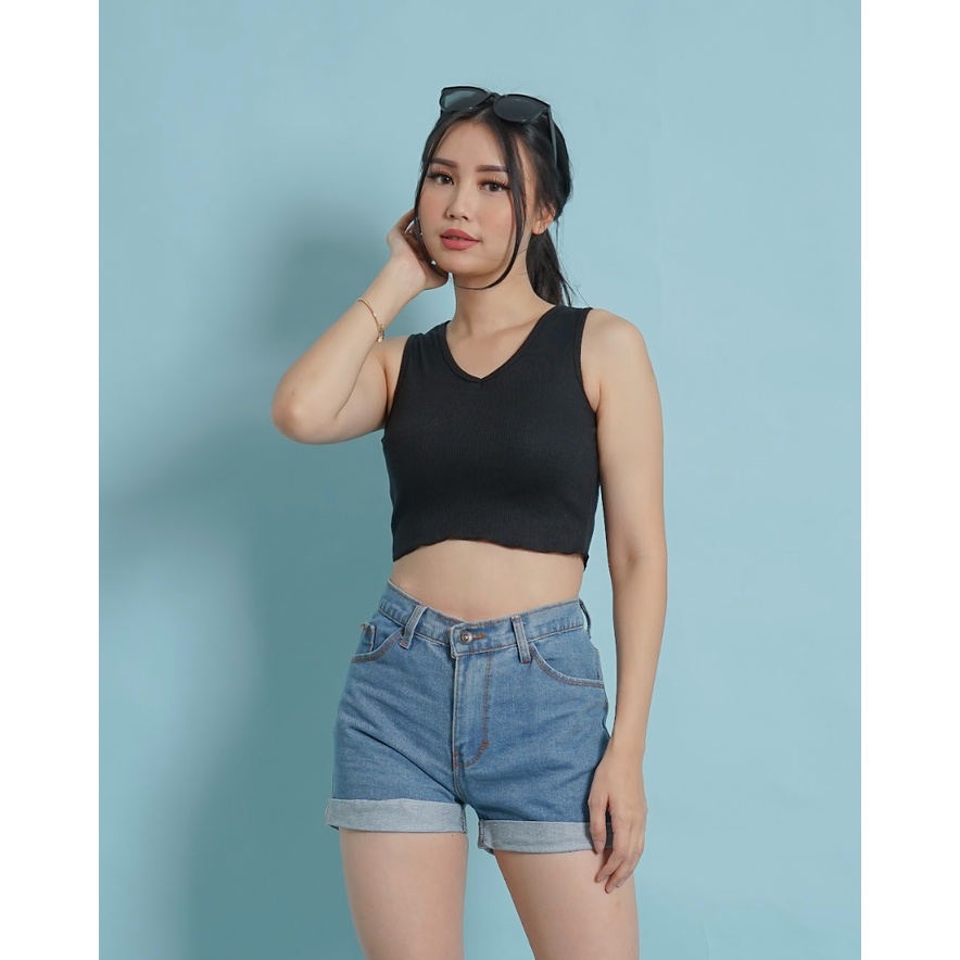 MODAVIE - JEO Tanktop V Neck Crop Tank Top Korea