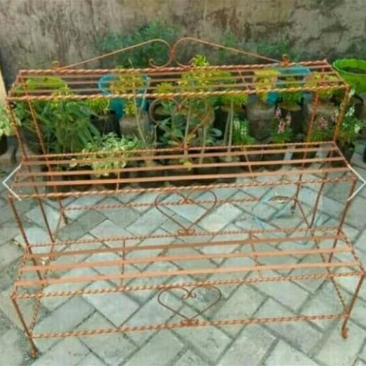 (Sale!Jual!Dijual) Rak Besi Pot Bunga 3 Susun Only Gojek/Grab - Gold (Tbk!Berkualitas)