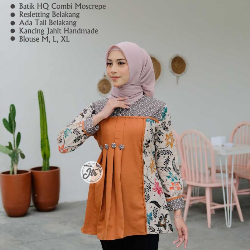 Batik wanita ASJ SA HRB026 Kenongo Kemeja Tosca Pendek-Lora orange