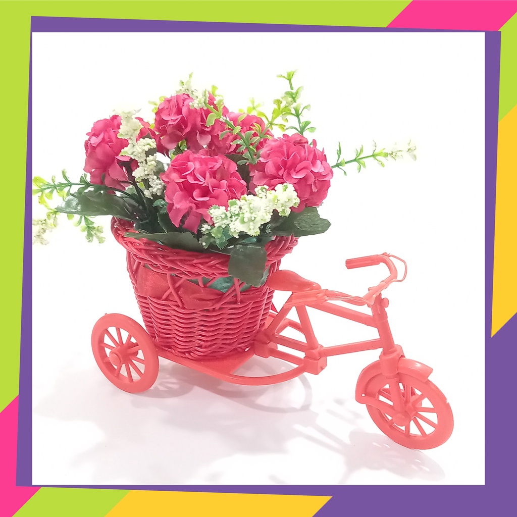 1585 / Pot bunga sepeda plus bunga Artificial / Vas bunga sepeda plus tanaman hias Artificial