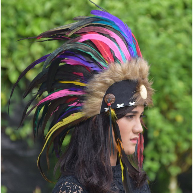 TOPI INDIAN-INDIAN HEADDRESS MOHAWK PERMATA WARNA