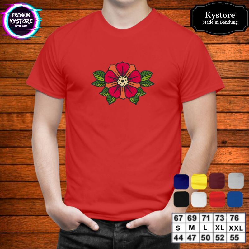 Kaos dewasa motif Flower, Bahan Cotton Combad 30s - S,M,L,XL,XXL