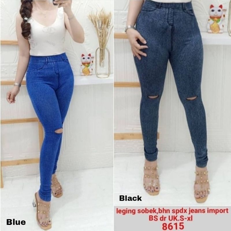 Jegging Hw Ripped Import Sobek Premium  / Jeans Legging Wanita Premium Fit S-XXL Jumbo
