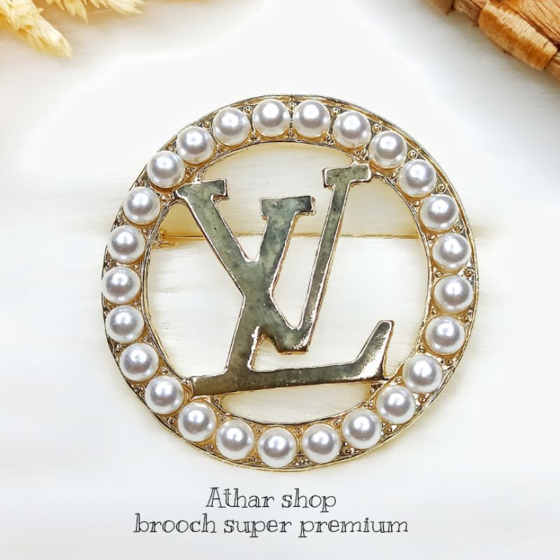 Athar shop Bros super premium mewah branded import brooch dada bross hijab mutiara bulat