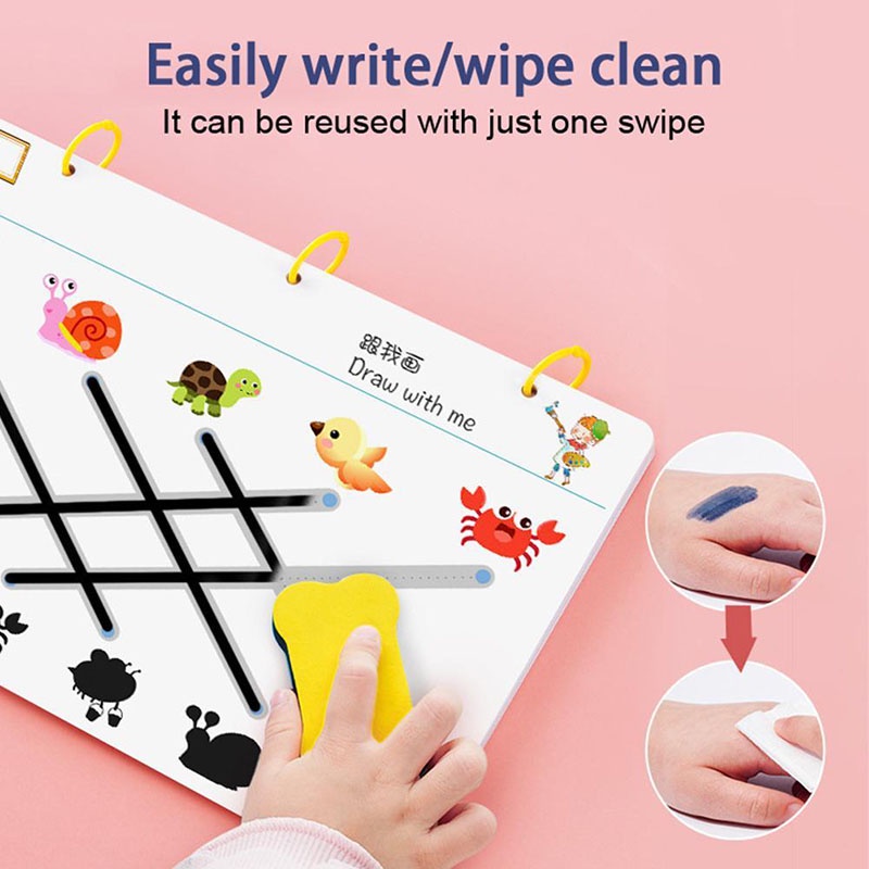 Pen Training Book 64 Pages MAGIC WORKBOOK Reusable/Magic Practice Book/Buku Aktivitas Anak Belajar / Pen Training Book Wipe And Clean/Pen Control Book