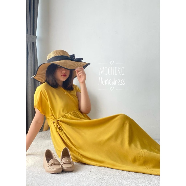 daster kimono rayon premium busui / michiko daster / homeydress / daster jumbo / dress wanita cantik-Mustard