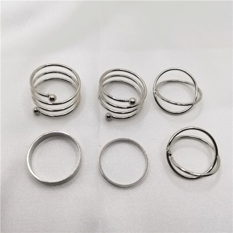 [ACKER] 6Pcs/Set Sederhana Warna Solid Geometri Sendi Emas Cincin Wanita Indah Pesta Pernikahan Perhiasan Wanita Cincin Set