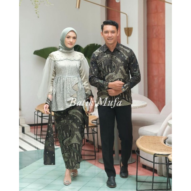 Set Kebaya batik couple VANILA Sage Grenn Kebaya terbaru eksklusif warna sage kebaya modern kebaya wisuda terbaru