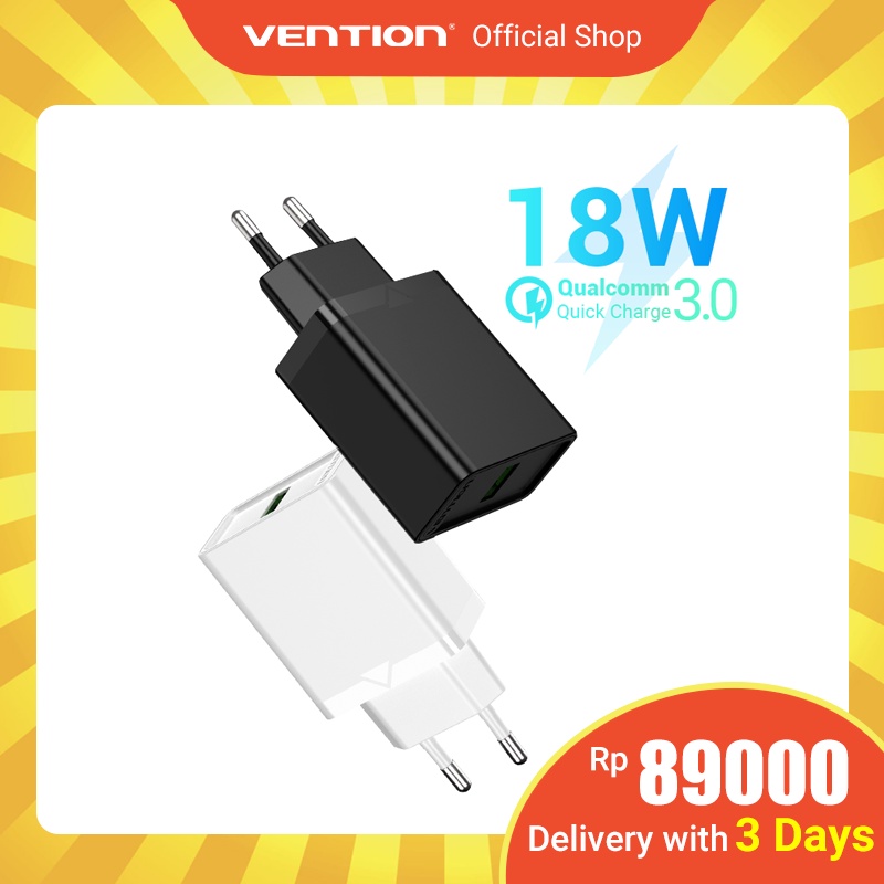 Vention 18W Adapter Charger USB Fast Charging Plug EU Untuk Huawei Samsung Xiaomi