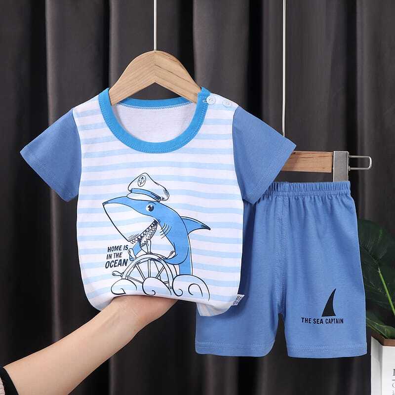 ( zwq ) PDK008-014 Baju Jumper Pendek Kaos + Celana Baju Anak Setelan Lengan Pendek, Setelan Anak 0-6 Tahun