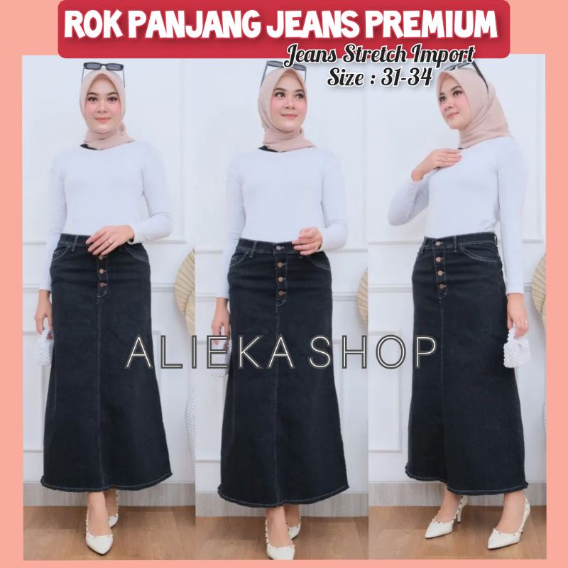 ROK PANJANG JEANS SPAN . ROK PANJANG HITAM . ROK JEANS HITAM WANITA PREMIUM