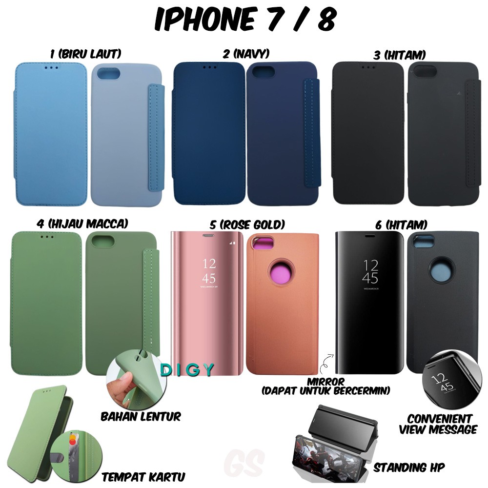 Spesial Murah import Casing IPHONE 7 IPHONE 8 Flip Cover Candy Flip Cover Mirror Standing Case