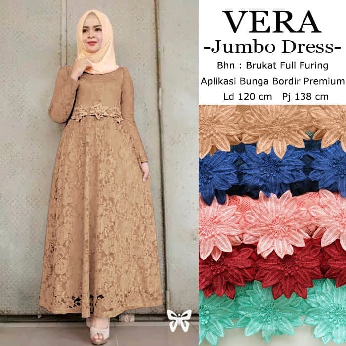 GAMIS JUMBO GAMIS PESTA BROKAT TERBARU VERA SIZE XL - XXL LD 120 CM - Cokelat