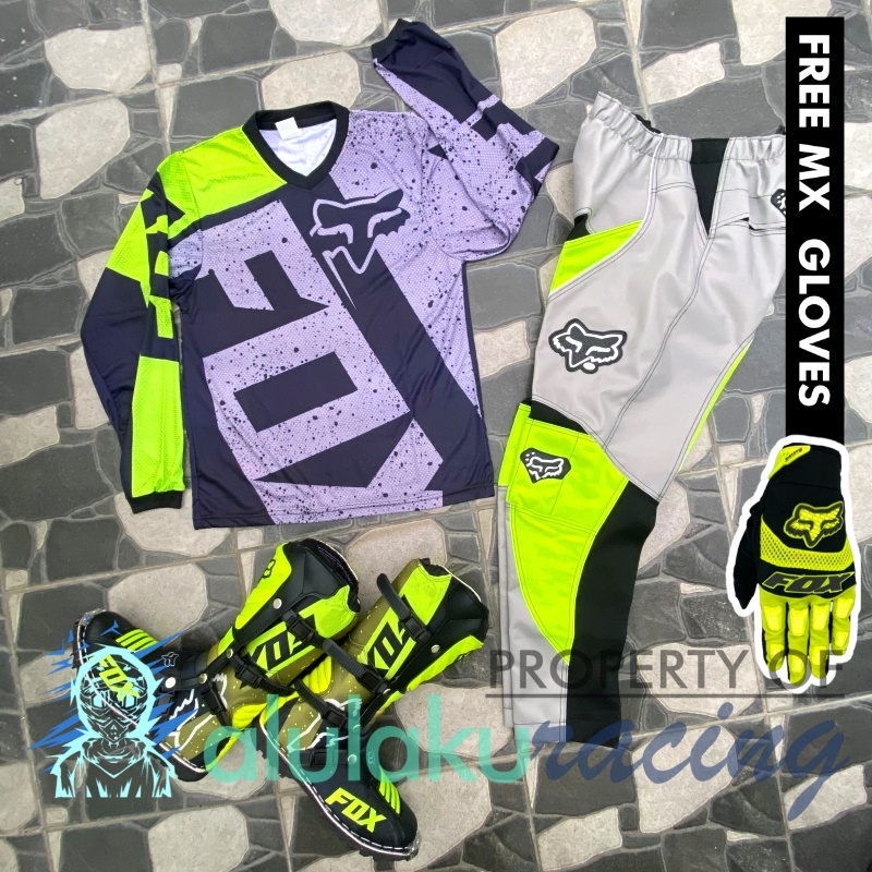 Jersey, Celana, Sarung Tangan &amp; Sepatu Fullprint with Protectors Fullset MX Trail Motocross - Paket Bundling FOCTFG031404-F44
