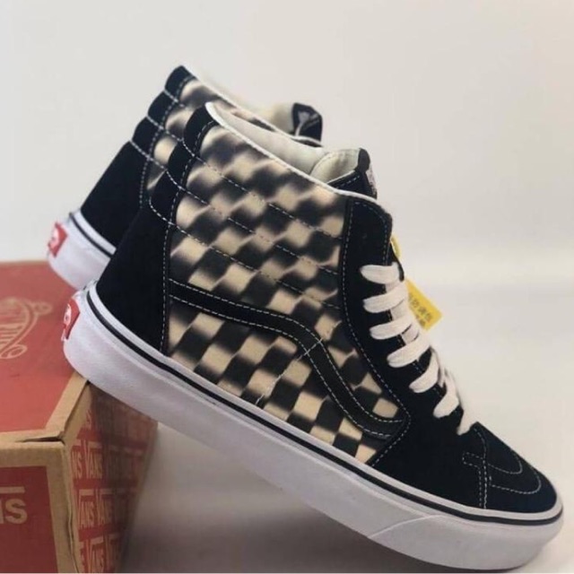 vans sk8 high blurred checkerboard