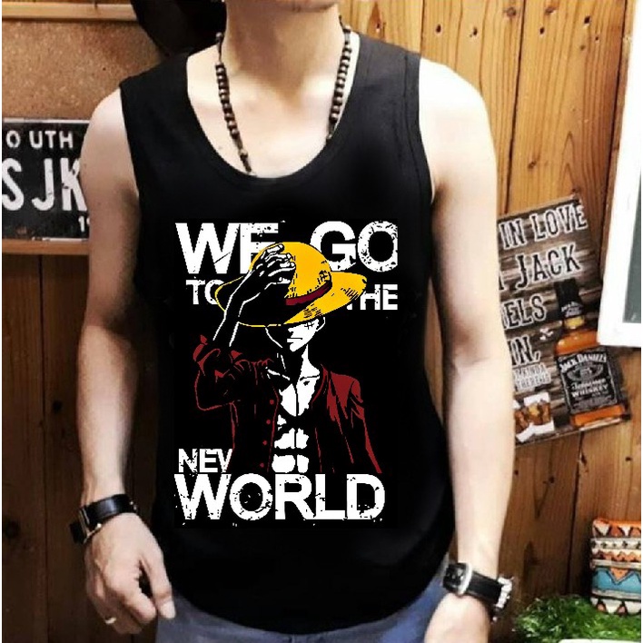 Shalch Trendy - Singlet Pria Tanpa Lengan Gambar Luffy New World / Pakaian Pria