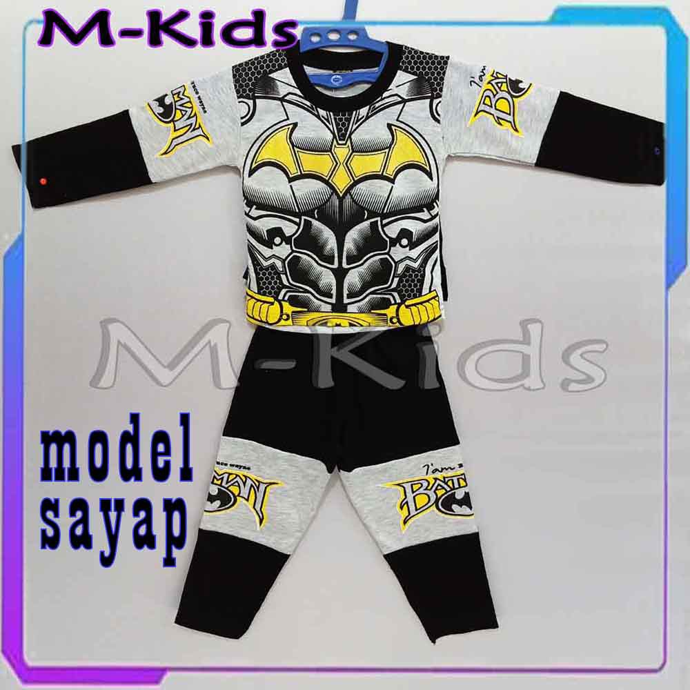 MKids88 - Baju Setelan Panjang KAOS Anak Karakter Batman &amp; Superman Motif / Model Sayap