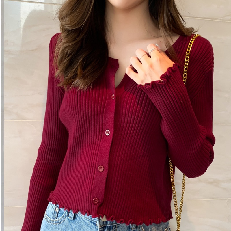 Knit Cardigan Crop Top Tangan Panjang//atasan Rajut Wanita Korean Style // Crop Kriwil Lengan Panjang Kekinian