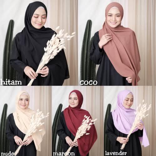 Pasmina Tali Karet 180x75Cm Pasmina Tebal Bahan Italiano Crepe Pasmina Polos-2