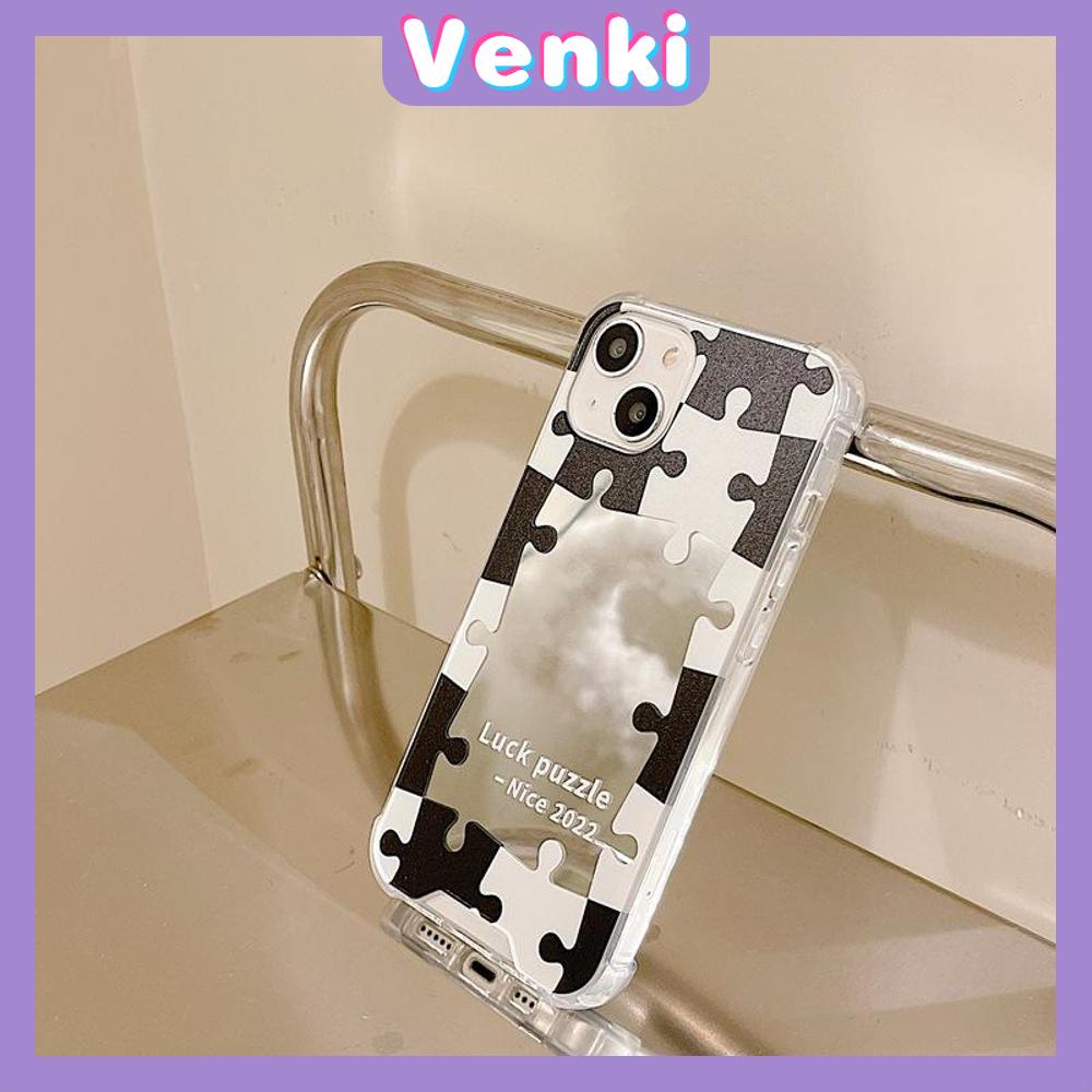 iPhone Case Luxury Acrylic Mirror Airbag Shockproof Protection Camera Black White Puzzle Simple Compatible For iPhone 11 Pro Max 13 Pro Max 12 Pro Max 7Plus XS Max