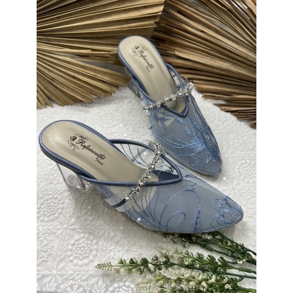 sepatu wanita pesta azwa iceblu 7cm kaca