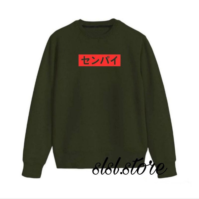 Crewneck Pria Original Tulisan Jepang Bahan Katun Flece Tebal Basic Sweater Krunek Cewe Korean Oversize Warna Hitam Crewnek Ori Black Distro