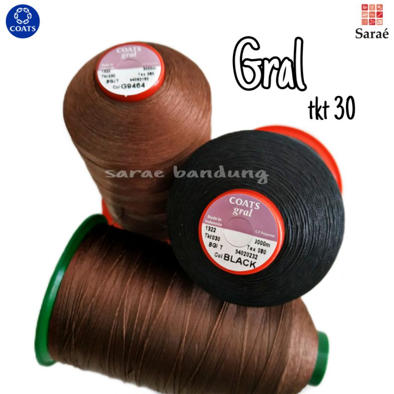 Coats Gral Filament Polyester tkt 30/Benang Jahit Kulit (ECERAN/1CONES/1PCS)