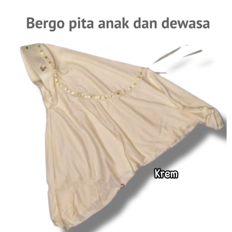 hijab kerudung jilbab instan bergo anak sekolah sd smp sma dewasa serut pita atas warna krem krim cr