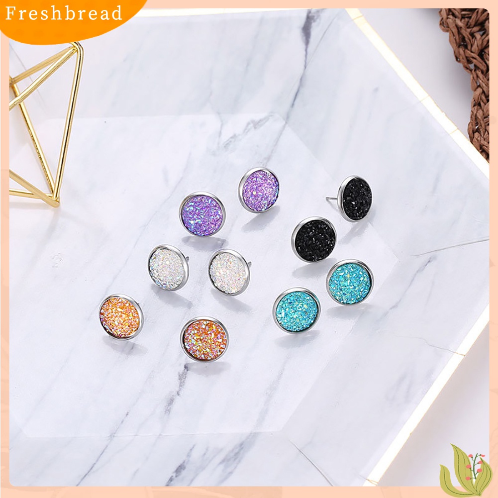 Fresh| Anting Stud Tindik Bentuk Bulat Motif Langit Berbintang Bahan Stainless Steel Untuk Wanita
