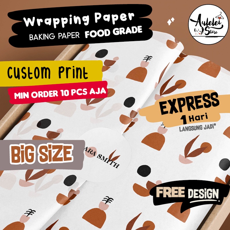 

(BIG SIZE) Wrapping Paper CUSTOM Paket Olshop/ Kertas Roti/Kertas Pembungkus /Paper Wrap/Baking Paper parchment/ DORSLAG PAPER CUSTOM /TISSUE PAPER