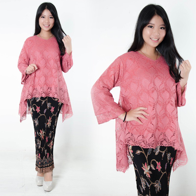 SB Collection Stelan Kebaya Risma Blouse Brukat Dan Rok Plisket Maxi Super Jumbo Batik Wanita