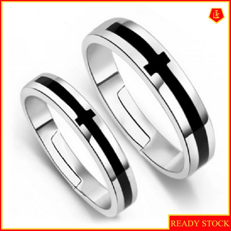 [Ready Stock]Silver Black and White Cross Couple Ring