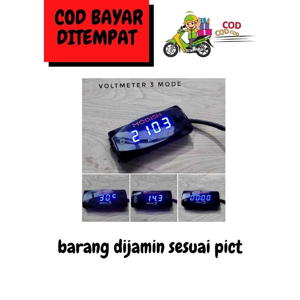 VOLT METER AKI JAM DAN UKUR SUHU 3 FUNGSI VOLTMETER DIGITAL ori