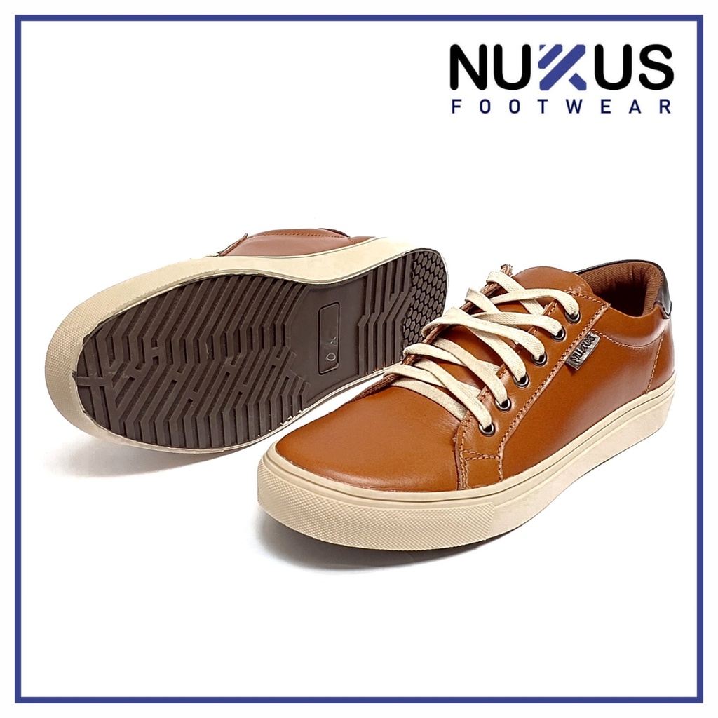 Nukus Sepatu Pria Sneakers Classic Tali Kulit Asli Coklat Tan - NKT 04