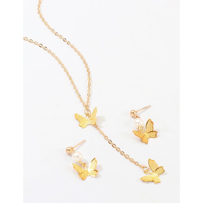 LRC Kalung+Anting Fashion Gold Butterfly Necklace Earring Set D22951