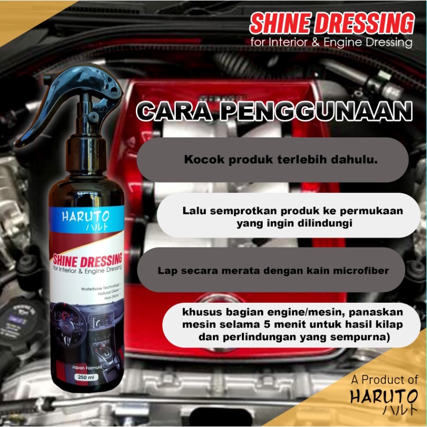 Shine Dressing 250ml by Haruto pengilap interior mobil/cover mesin/bumper/ban