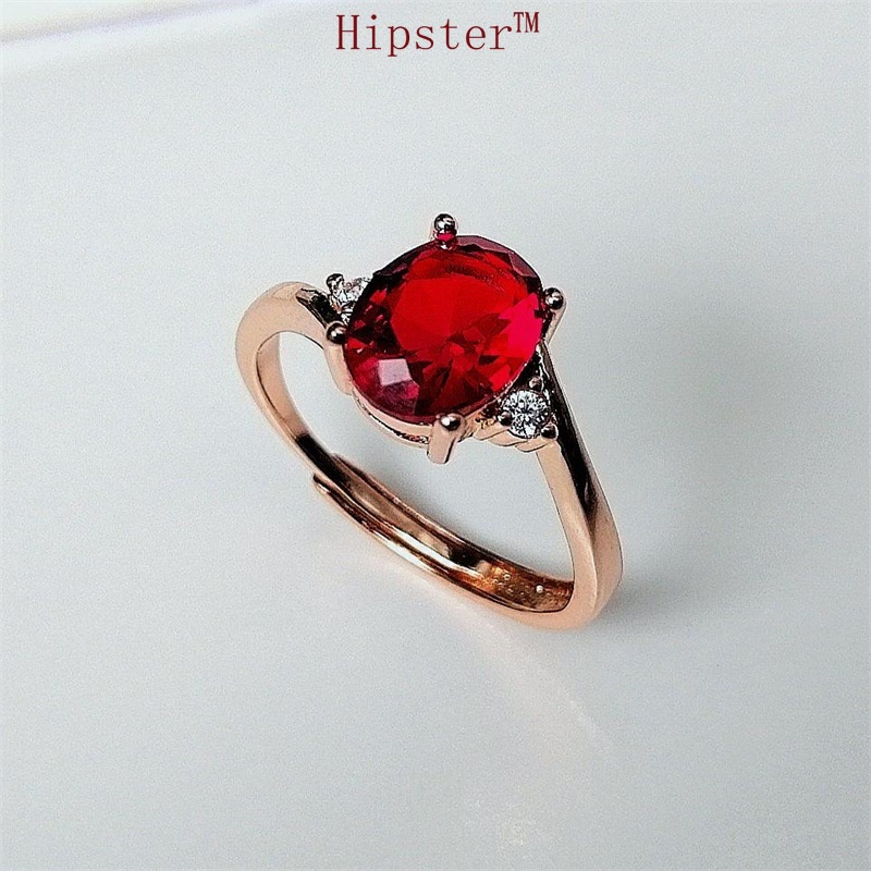 New Classic Exquisite Inlaid Colored Gems Red Crystal Adjustable Ring