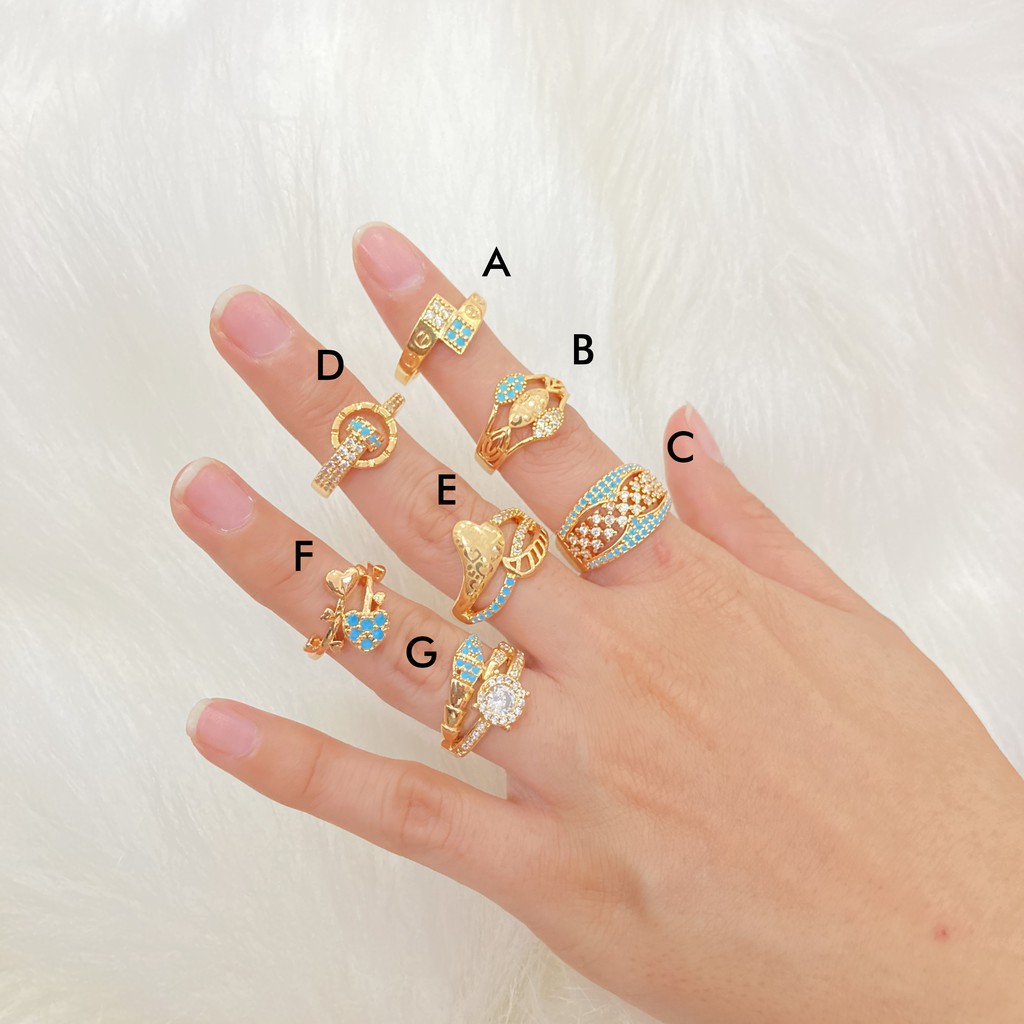 YB Cincin Mata Biru Lapis Emas Fashion Jewelry