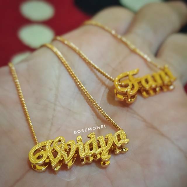 Kalung Nama Titanium Anti Karat, Lapis Emas Custom Nama Handmade GOLD/SILVER Model 3D