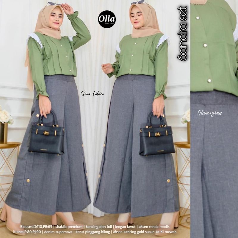 SANDRA SET BY OLLA SUN FUTURE/SETELAN WANITA BLOUSE KULOT MOTIF POLOS