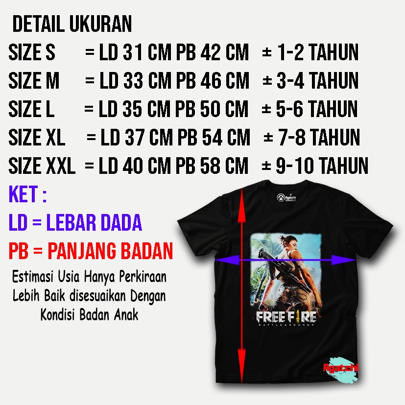 Baju Kaos Atasan Anak Laki-laki Gamers FF Free Fire Evos Aura Bigetron Alter Ego Onic