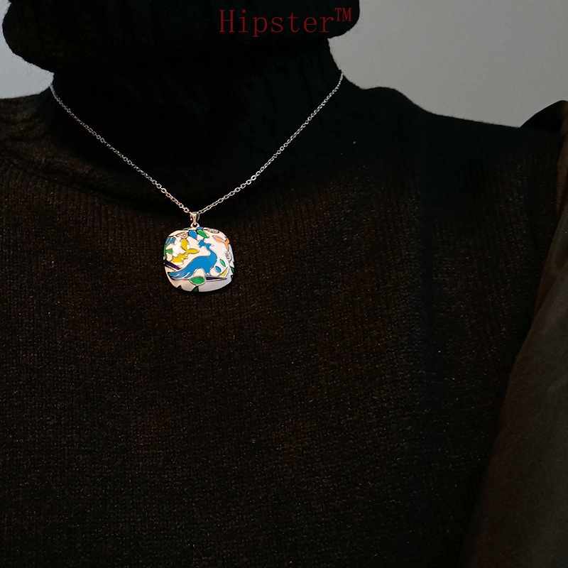 Light Luxury Painted Enamel Cloisonne Cartoon Flower and Bird Pendant Necklace