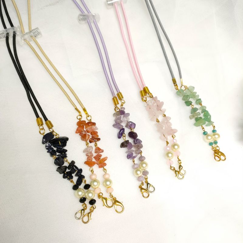 Premium Strap masker 2 in 1 Batu Kerikil Tali kalung dan Konektor hijab