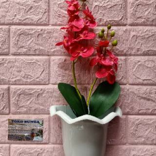Hiasan dinding bunga anggrek  artificial dengan pot  ombak 