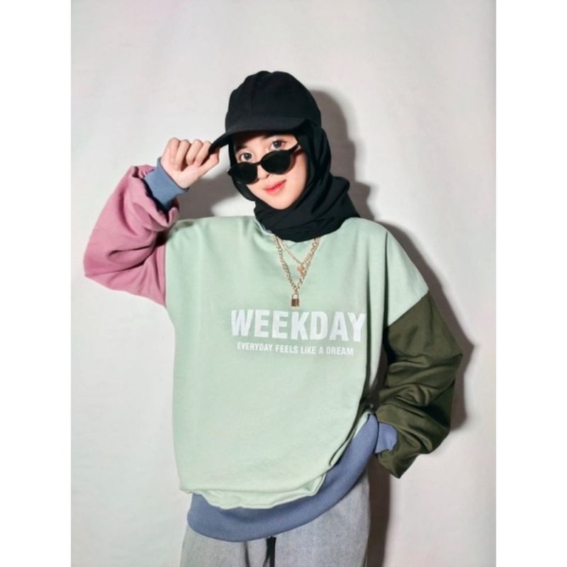 WEEKDAY SWEATER WANITA MURAH CREWNECK KEKINIAN SWEATER OVERSIZE