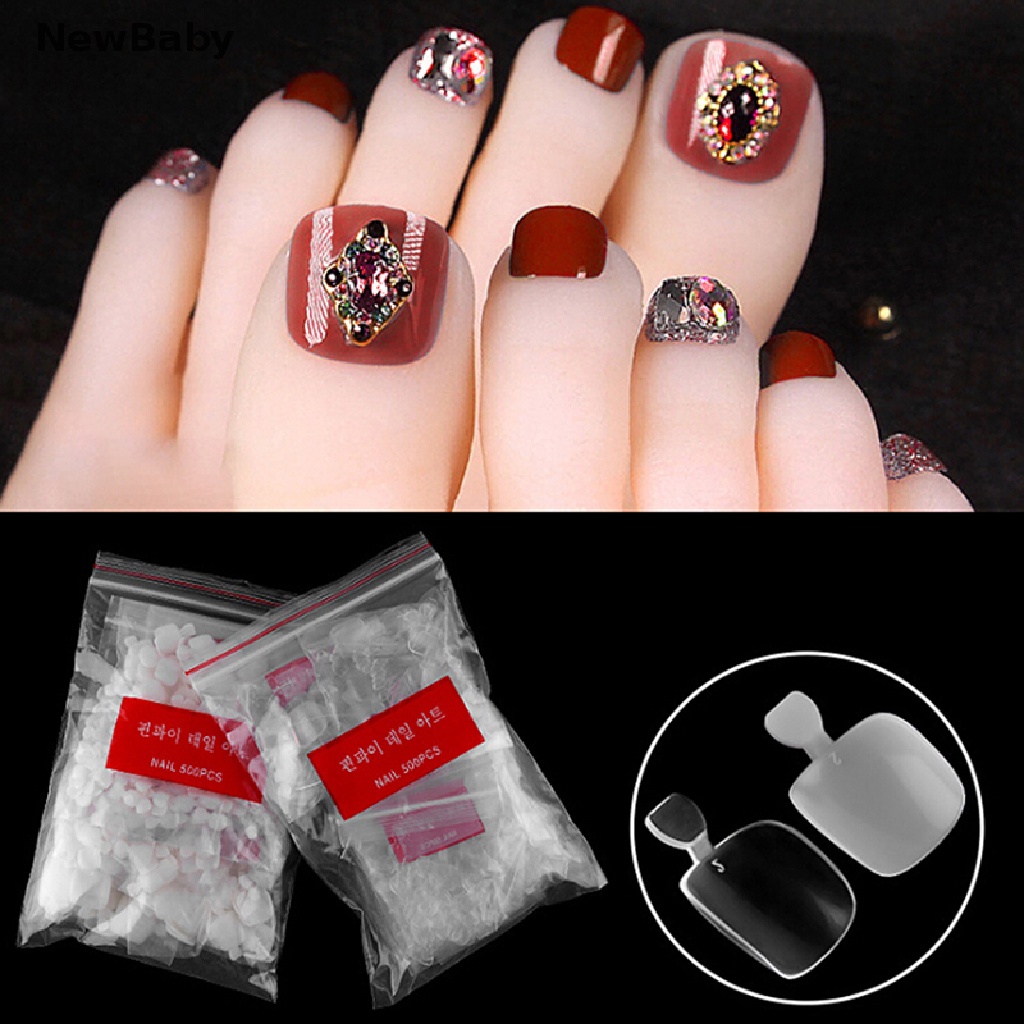 Newbaby 500Pcs / Set Kuku Kaki Palsu Akrilik Transparan Untuk Manicure / Nail Art