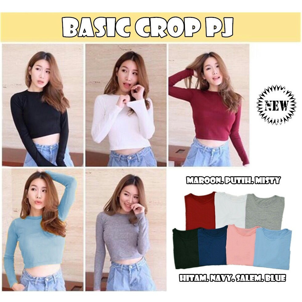 Kaos Basic Crop Top Polos Wanita Lengan Panjang / BC