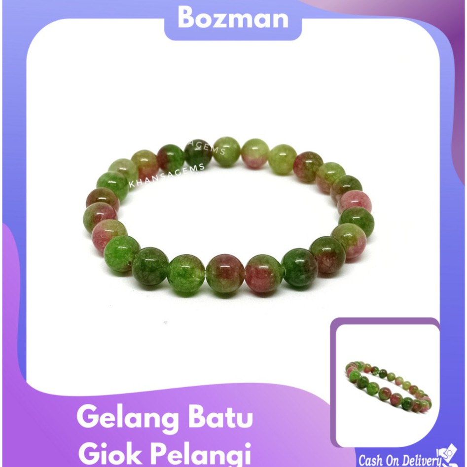 Gelang Batu Giok Pelangi Diameter 8mm Bisa Buat Wanita Dan Pria Tampil Lebih Gaya