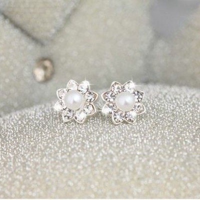 Anting Mutiara Pejantan Kristal Fashion Heart Pearl Crystal Stud Earring Charm Zircon Star Earrings Jewelry for Women Lady Gift-7